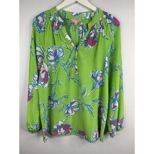 Lilly Pulitzer Elsa Top Womens Sz M Tossed Floral Print Green  Resortwear FLAW